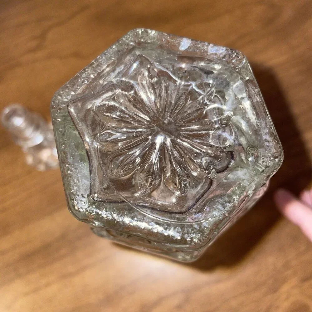 Anchor Hocking Star of David Clear Glass Vinegar Cruet And Stopper 8 Inches Tall